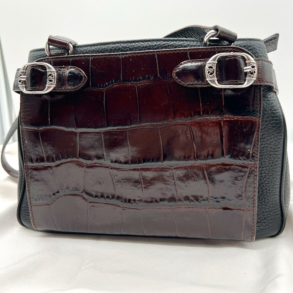 Brighton Black Leather W/Brown Croc Print